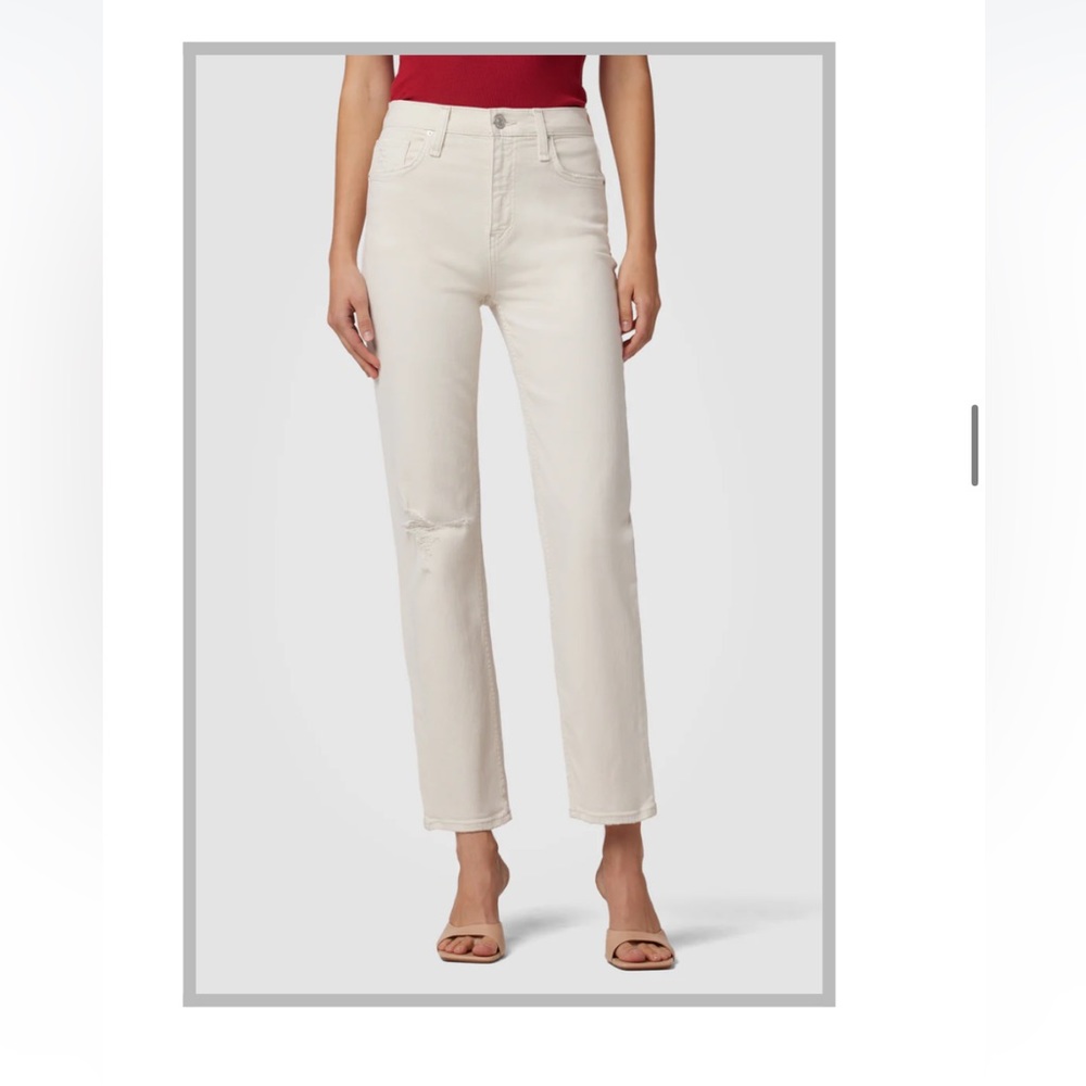 Hudson Remi Ecru High Rise Straight Ankle Jean Distressed